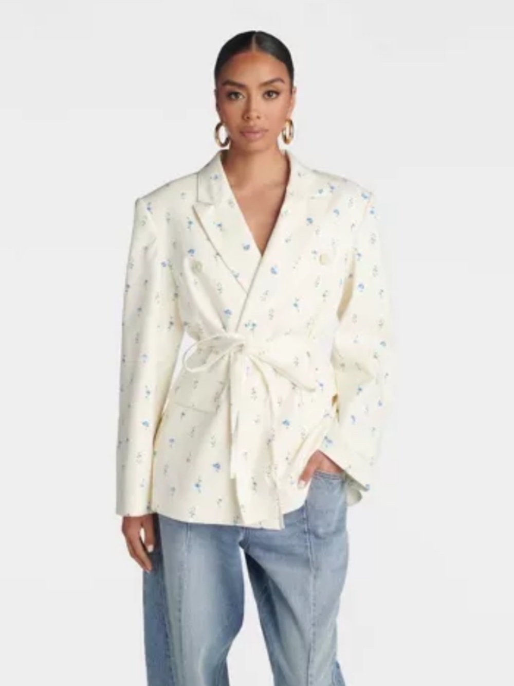 KBB by Kahlana The Erin Blazer White Blue Floral Size Small NWT
